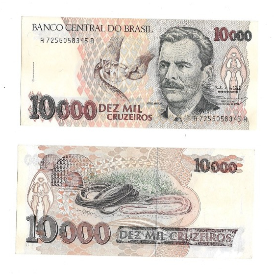 Uang Kuno Asing Brazil 10000 Cruzeiros 1993 Snake