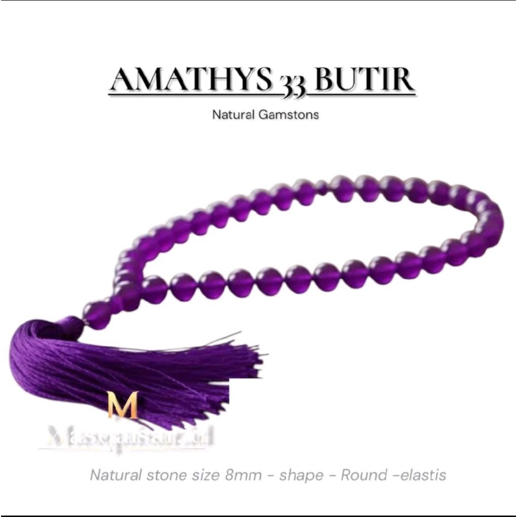 Tasbih batu natural amathys asli 100% 33 butir 8mm