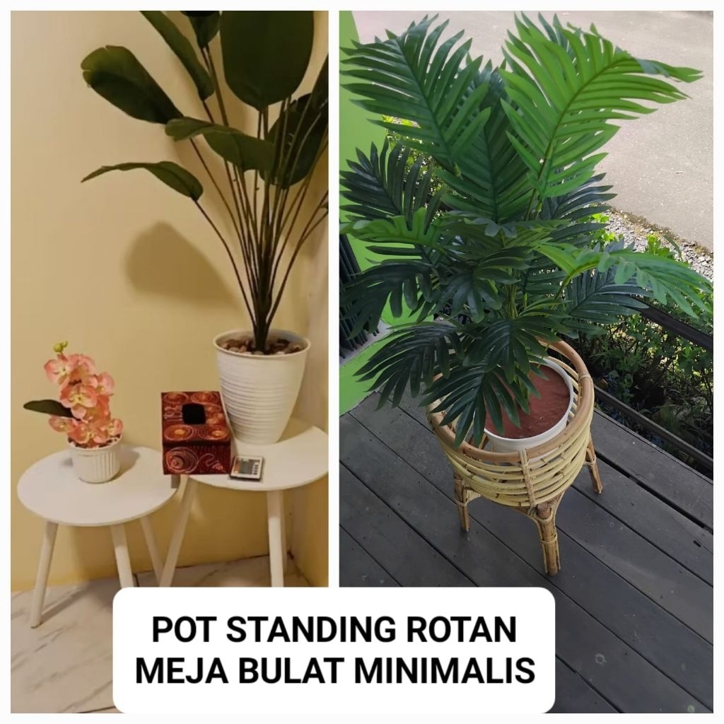VAS STANDING ROTAN & MEJA BULAT MINIMALIS UNTUK BUNGA SUDUT BESAR KEKINIAN