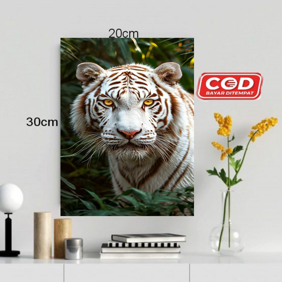 HIASAN DINDING GAMBAR MACAN PUTIH/POSTER KAYU MACAN PUTIH/PAJANGAN DINDING RUMAH/WLLDECOR