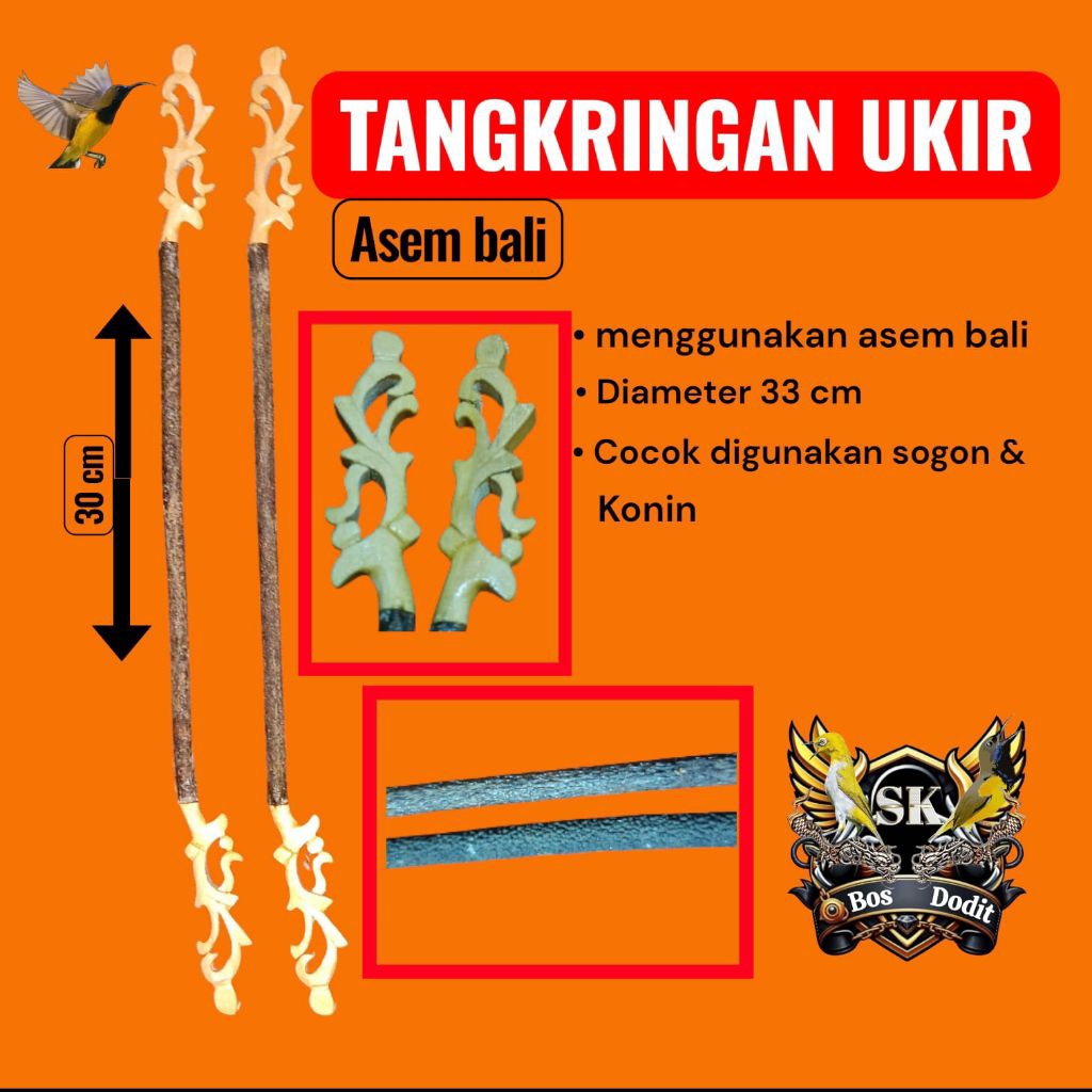 Tangkringan Ukir bos dodit untuk burung sogon/konin ( tangkringan asem bali diameter 33cm )