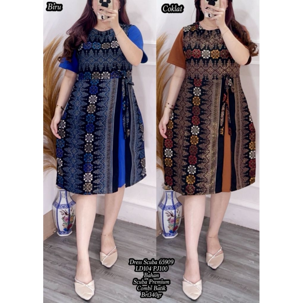 Dress scuba mix katun batik dress  scuba kombinasi batik