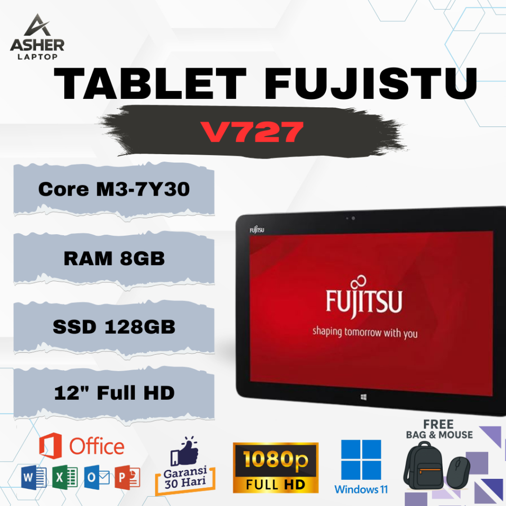 Laptop 2in1 Tablet Windows Fujitsu V727 Intel Core M3-7Y30 RAM 8GB SSD 128GB 12" Full HD Free Stylus