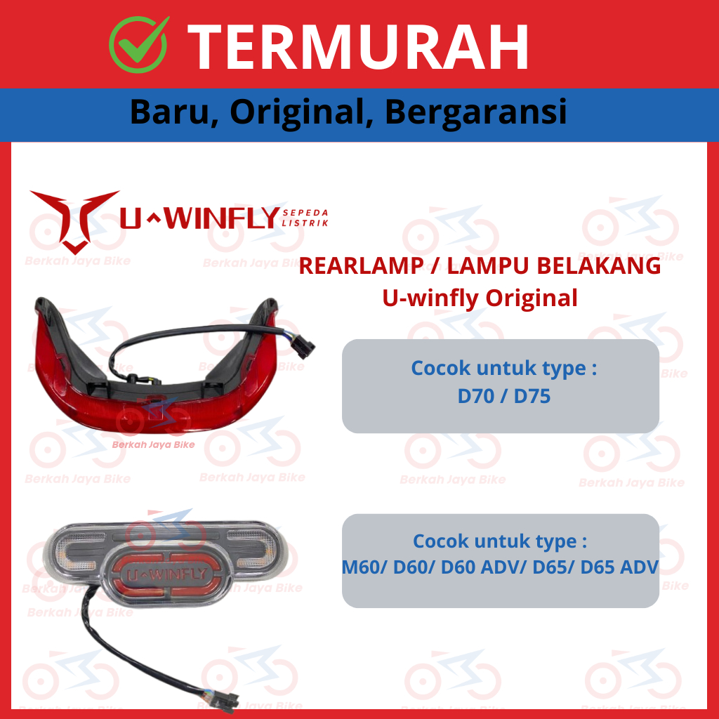 Lampu Belakang / Rear Lamp Sepeda Listrik Uwinfly Original D70 / D75 / M60/ D60/ D60 ADV/ D65/ D65 A