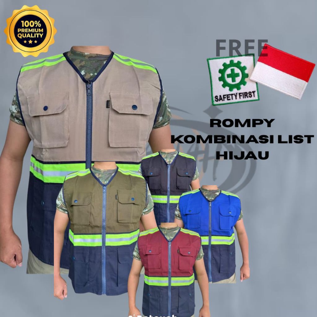 ROMPI KOMBINASI LIST HIJAU/SERAGAM KERJA PROYEK/PAKAIAN ROMPI DINAS