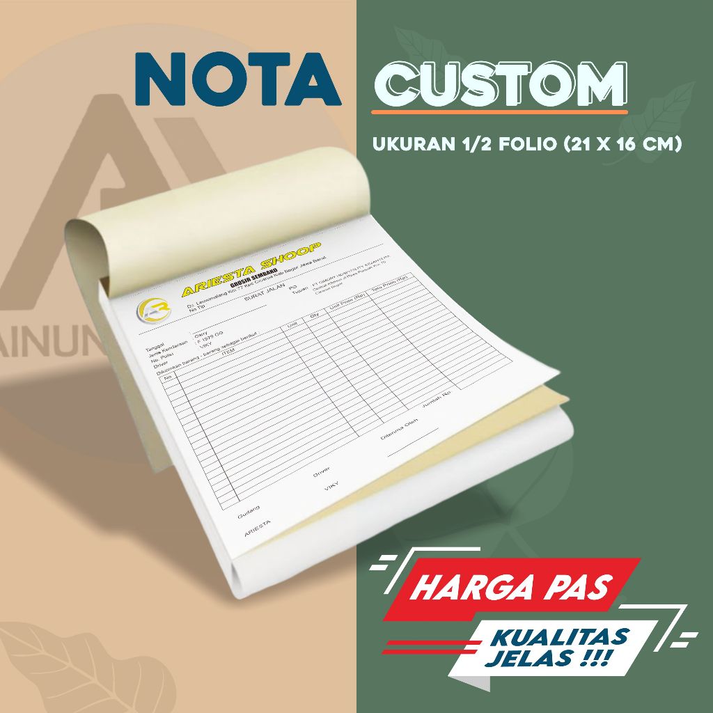 nota custom ukuran 1/2 folio / nota 1 ply / nota 2 ply / nota custom / nota / nota laundy