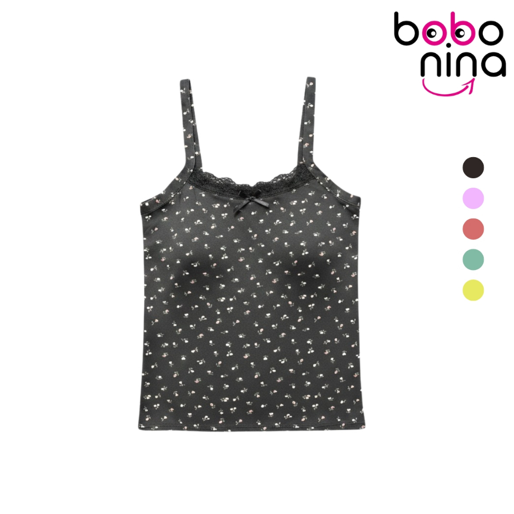 Ninabobo BR138 Tanktop Bra Wanita Motif Bunga Renda Pita Singlet Tali Kecil Floral Adem Lucu