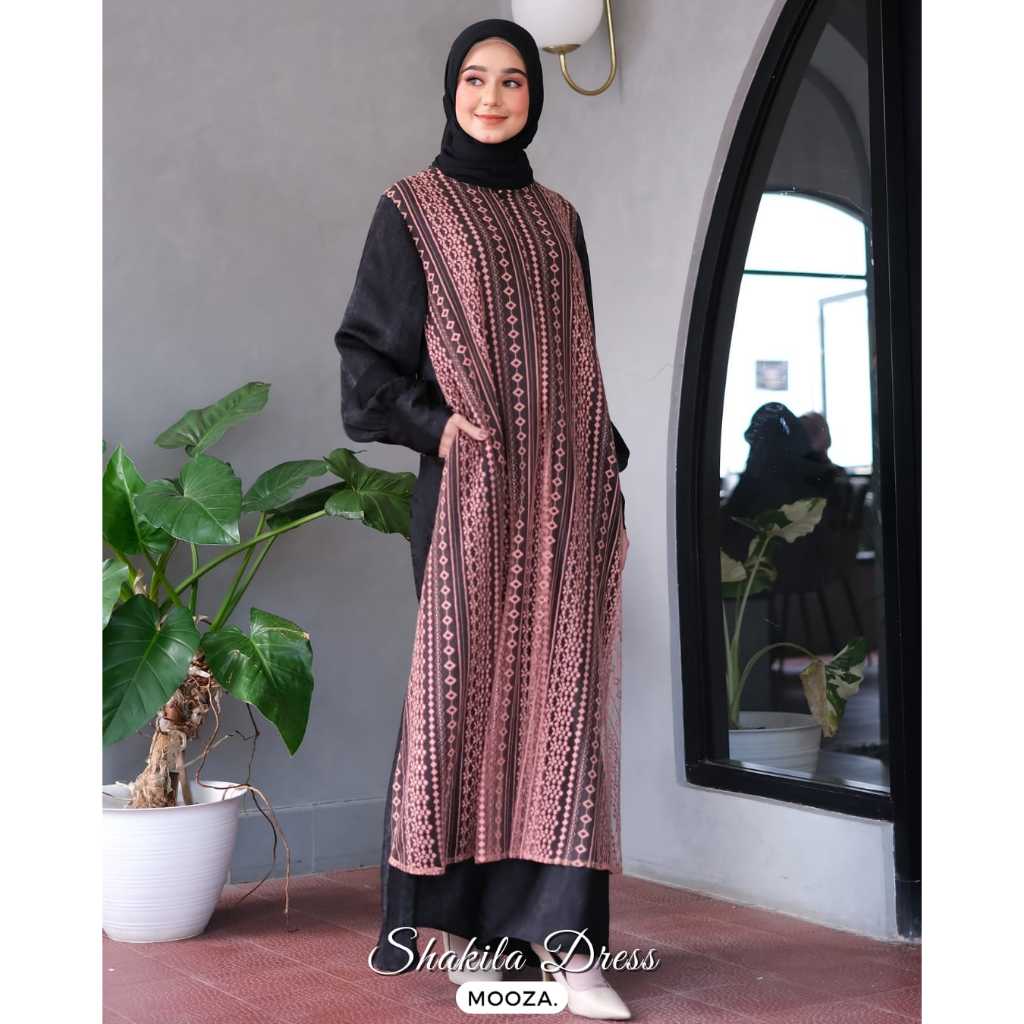 Shakila Dress | Baju Gamis Putih Motif | Baju Gamis Lebaran | Baju Gamis Wanita / Dress Shakila Sant