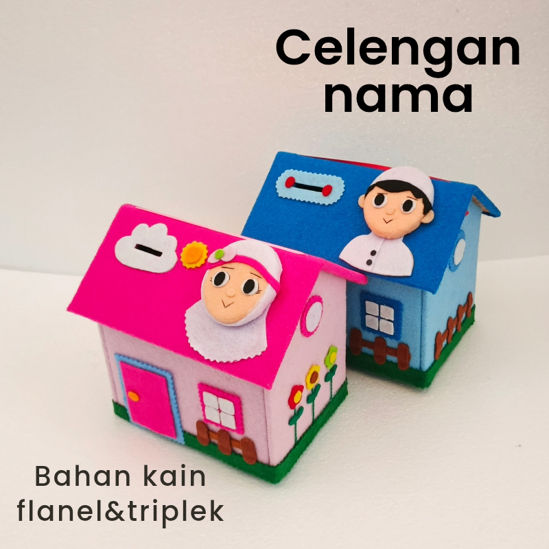 Tabungan Anak Custom Nama Celengan Karakter Lucu Bentuk Rumah  Terbuat Dari Kain Flanel Bagus Untuk 