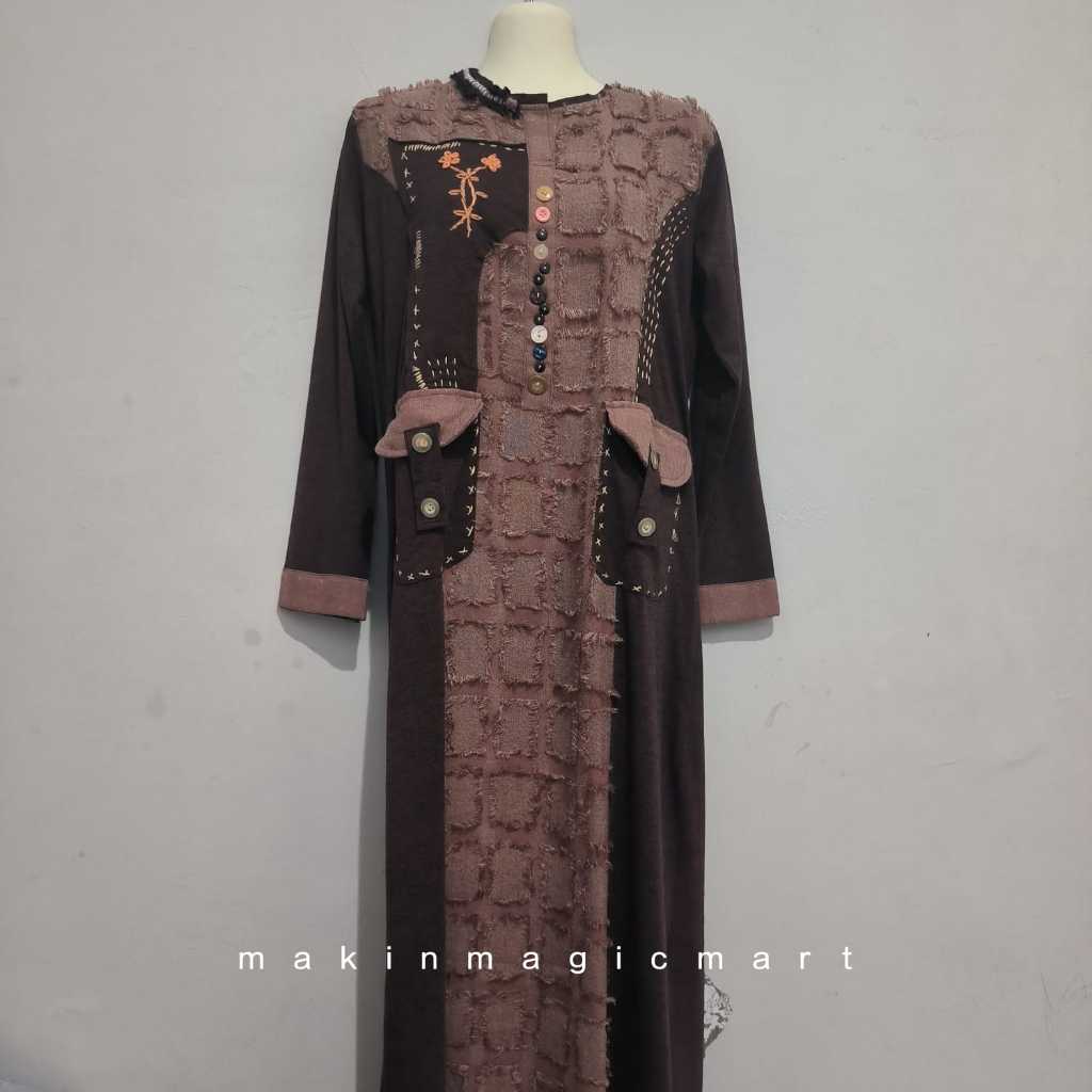 (PL) Gamis Maxi Dress Kaos Rajut Flanel Unik | kode ceo