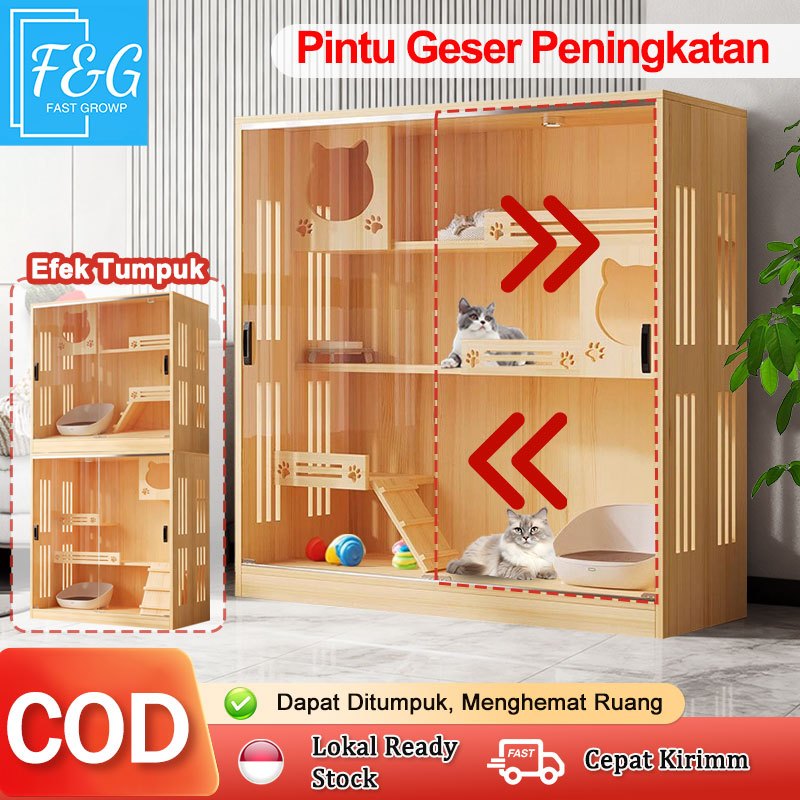 F&G Kucing deluxe cage house Woodcat house Rumah besar untuk kucing Pussy mansion Kandang kucing den