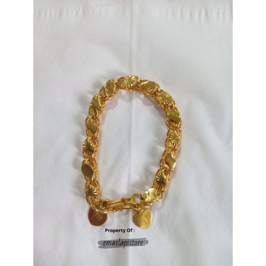 Gelang Jumbo Rantai Daun Ukir Lapis Emas 999 Banjar