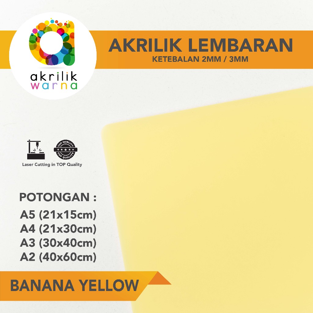 AKRILIK WARNA LEMBARAN POTONGAN - Banana Yellow A5 A4 A3 A2 Kuning Soft Matte Glossy Doff