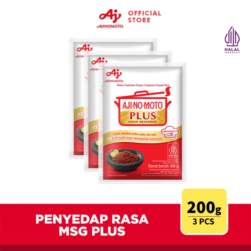 AJI-NO-MOTO® PLUS® Penyedap Rasa MSG Lebih Kuat 200g (3pcs)
