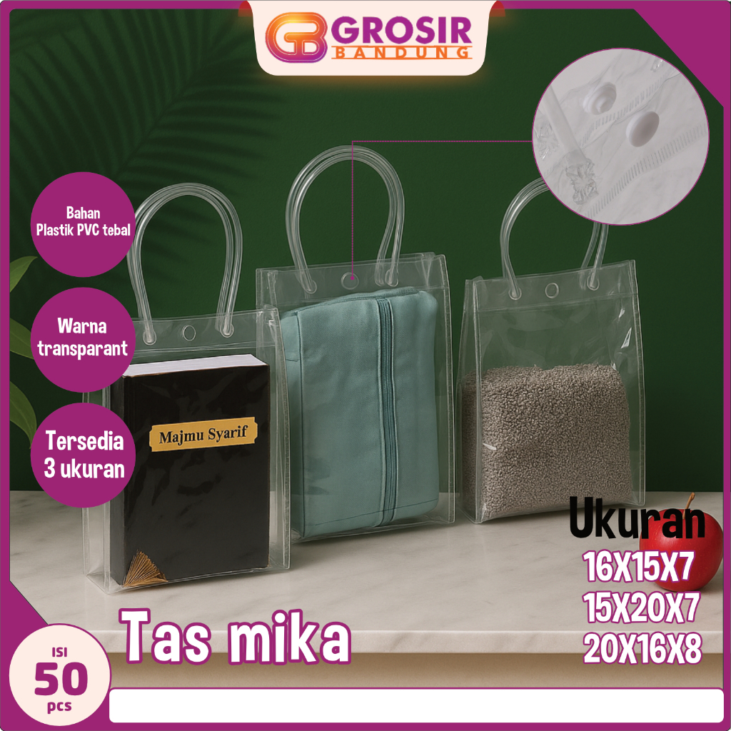 [ISI 50pcs ] Totebag Transparant | Tas Mika PVC Transparan | Tas Mika Souvenir Ulang Tahun Bening/Ta