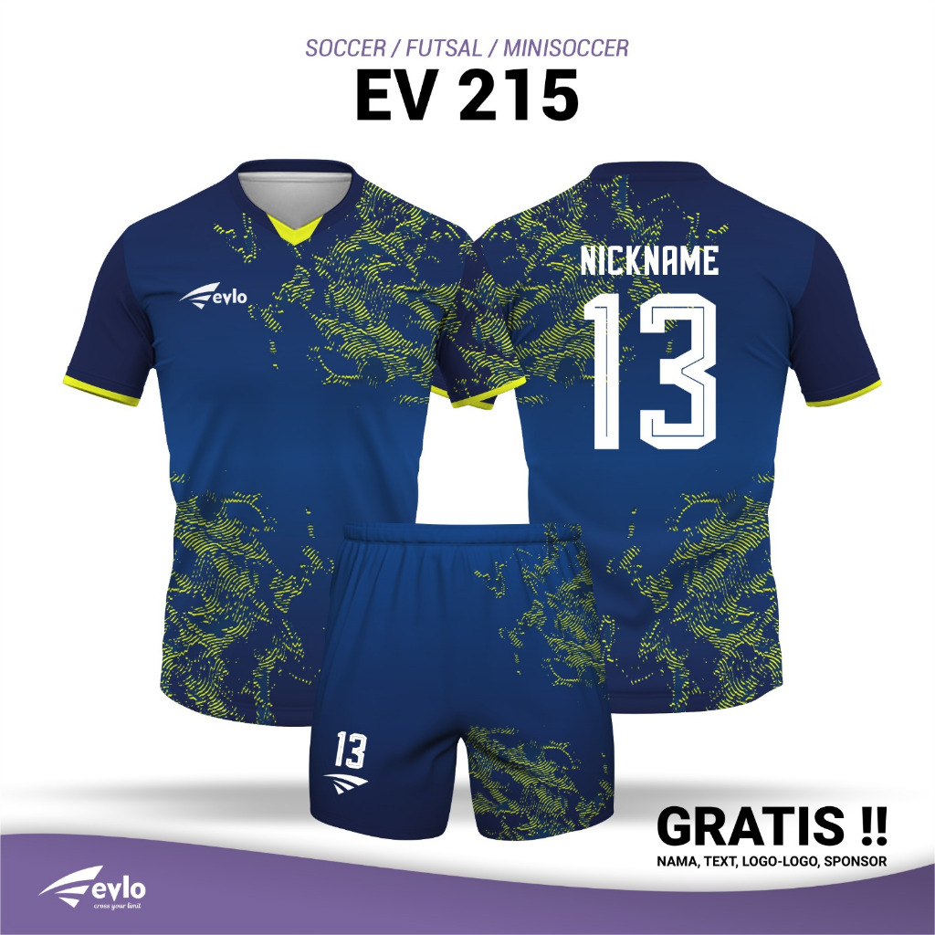 Setelan futsal Evlo EV 215 NAVY custom jersey bola full printing
