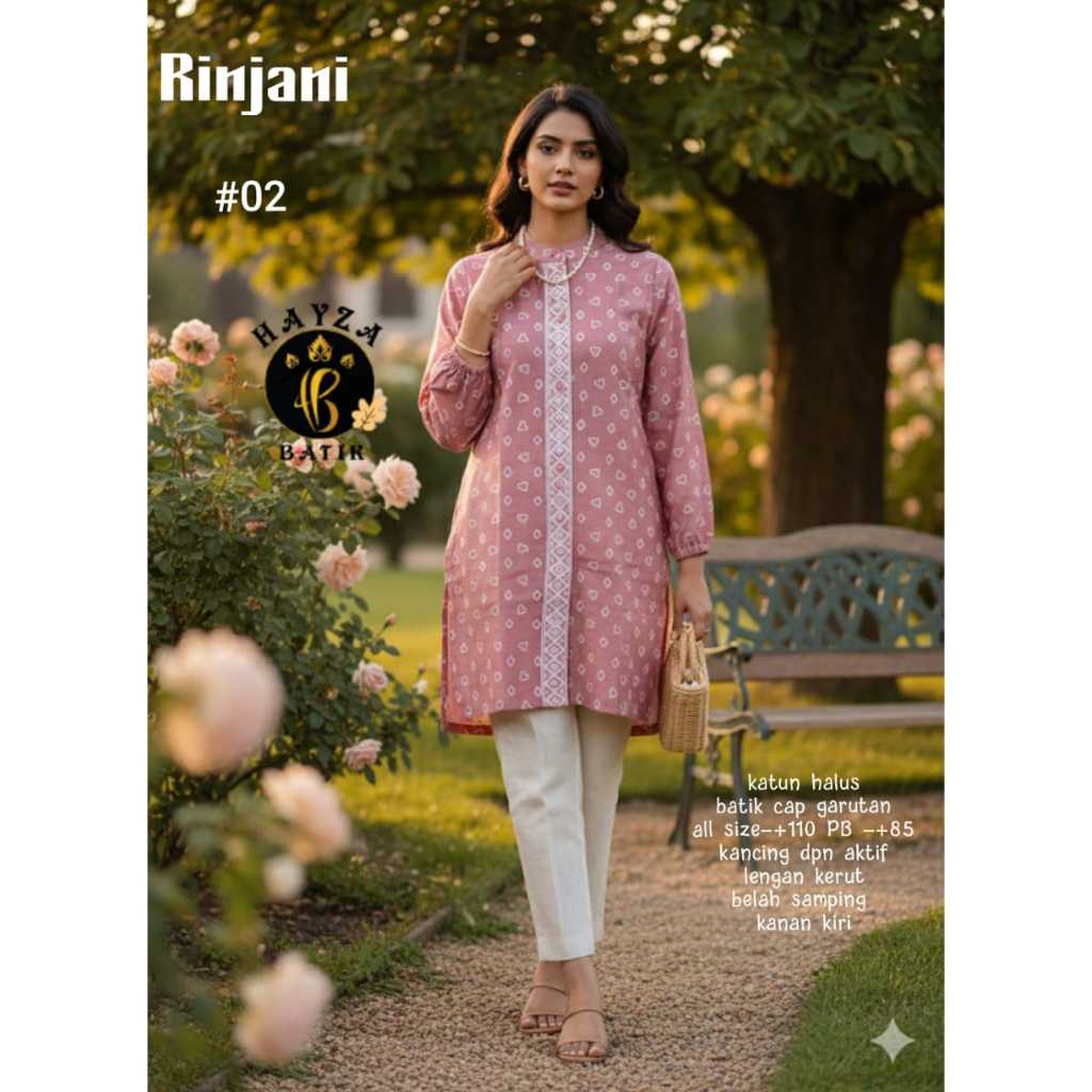 Tunic Batik Rinjani Original HAYZA BATIK Blouse Atasan Wanita Katun Halus Motif Cap Garutan LD 110 P