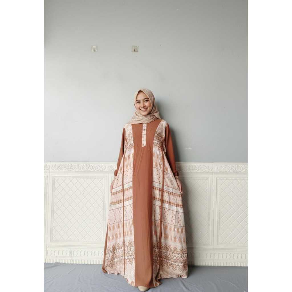 GAMIS CRINKLE POLOS MOTIF ETNIK MAHARANI DRESS/COD/GAMIS WANITA MUSLIMAH TERBARU
