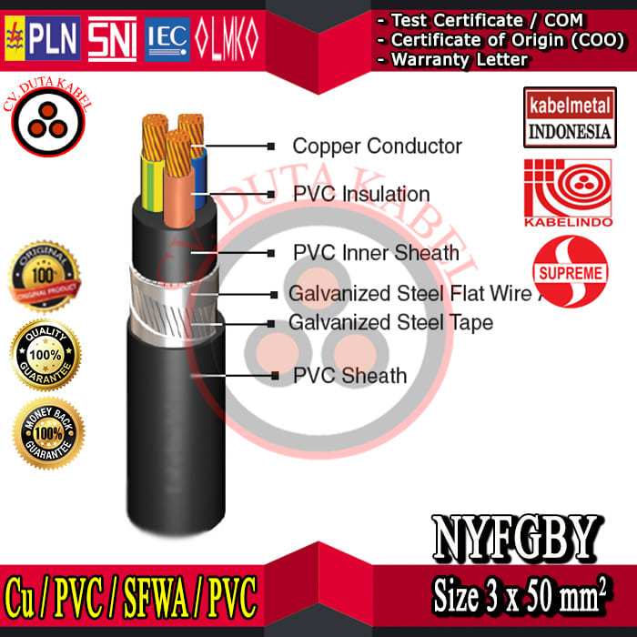 Kabel NYFGBY 3x50 mm2 MERK KABELMETAL (KMI)/SUPREME CABLE/KABELINDO/3x50 mm2 / 3 x 50 mm2