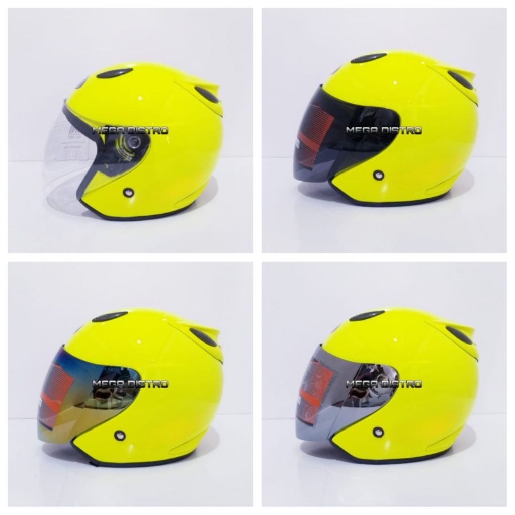 Helm half face model centro hijau stabilo