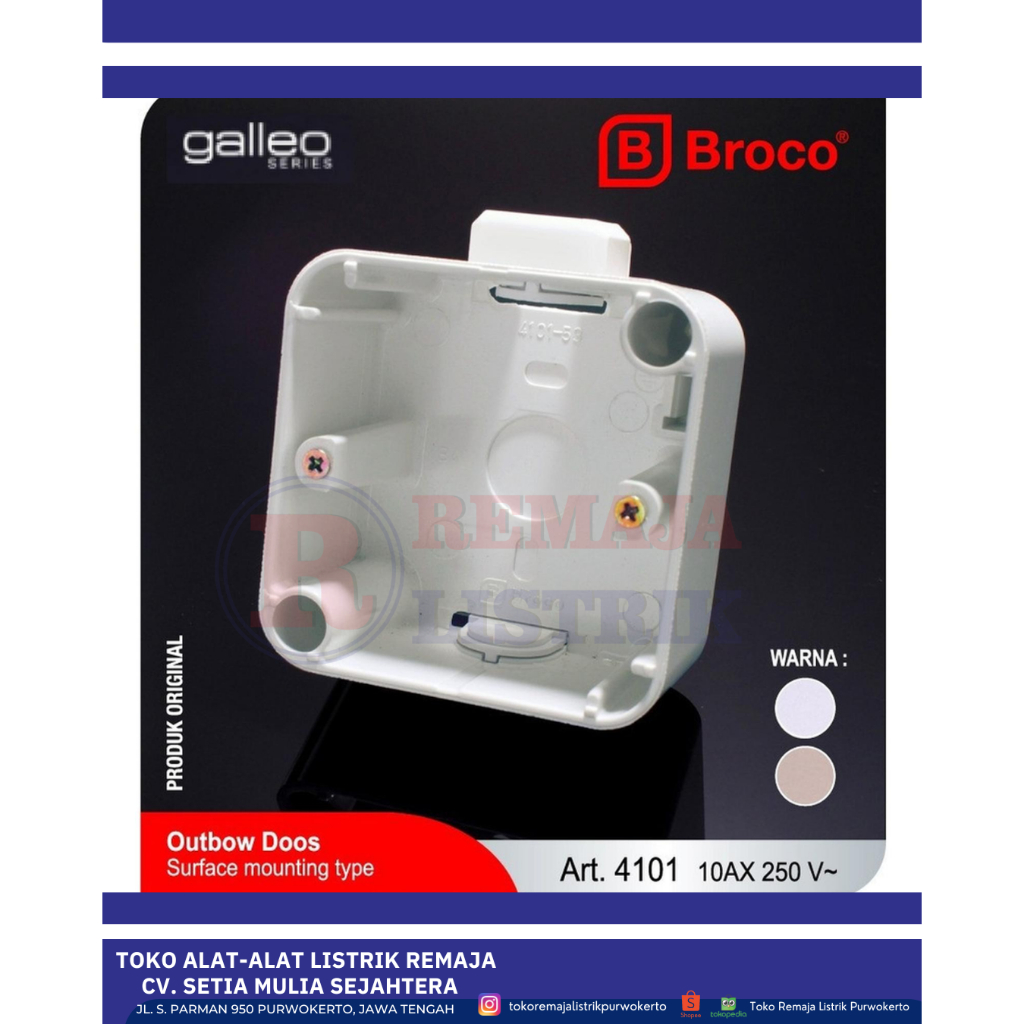 Outbow Dus Galleo White Broco / Rumah Saklar Tempel Galleo White Broco