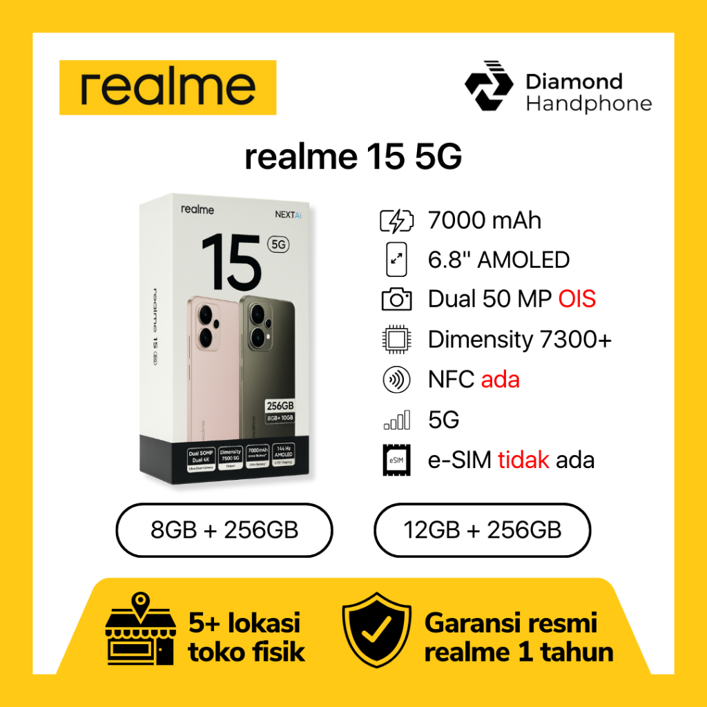 Realme 15 5G 8/256 12/256 8/256GB 12/256GB I 8GB 12GB 256GB Garansi Resmi
