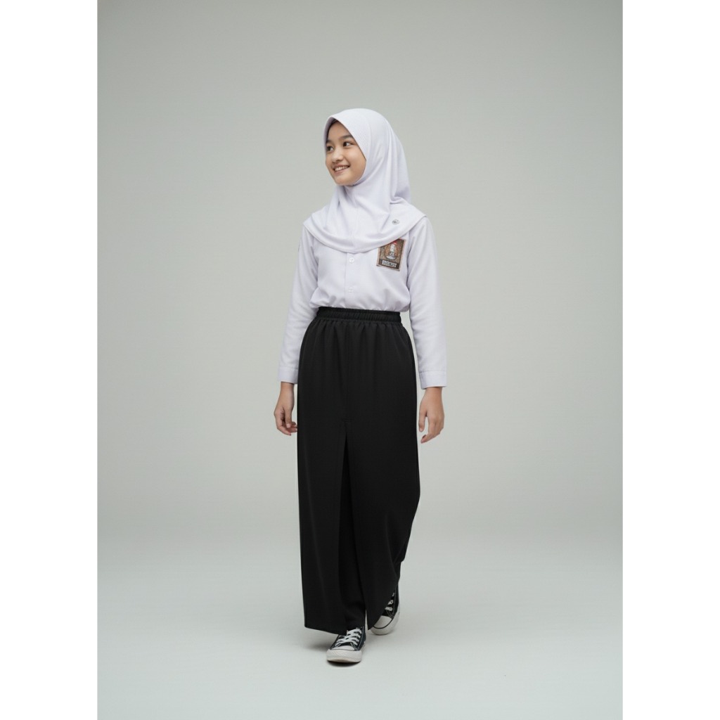 ROK HITAM PANJANG SPAN 1 POLOS ANAK PEREMPUAN SERAGAM SEKOLAH SMP BELAH TENGAH DEPAN TERLARIS