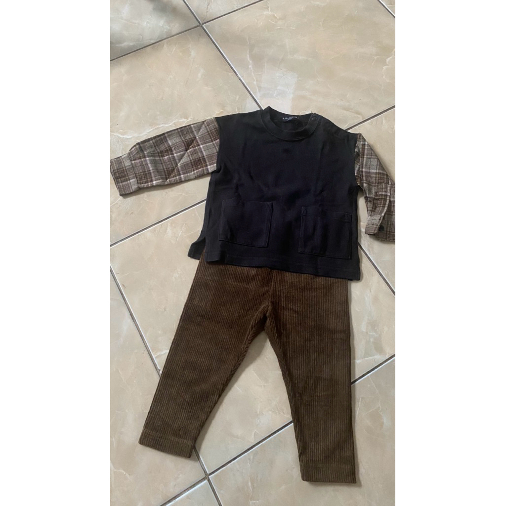Preloved SET (kaos kombinasi flanel celana corduroy uniqlo)