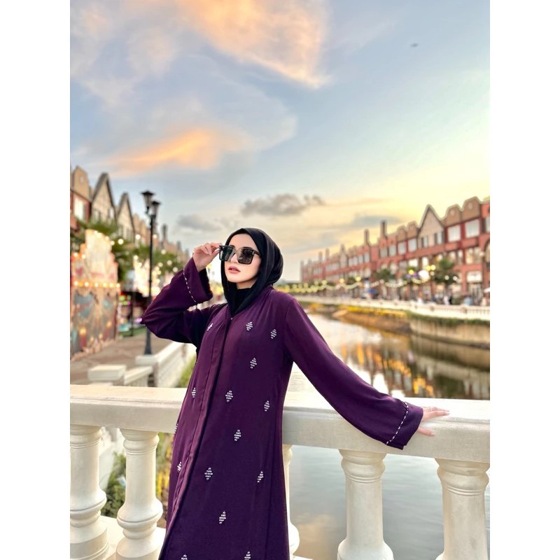 Abaya Aghnia Fursan Mewah Dengan Crystal Dan Belt Dress Gamis Formal Elegan Fashion Wanita Muslim