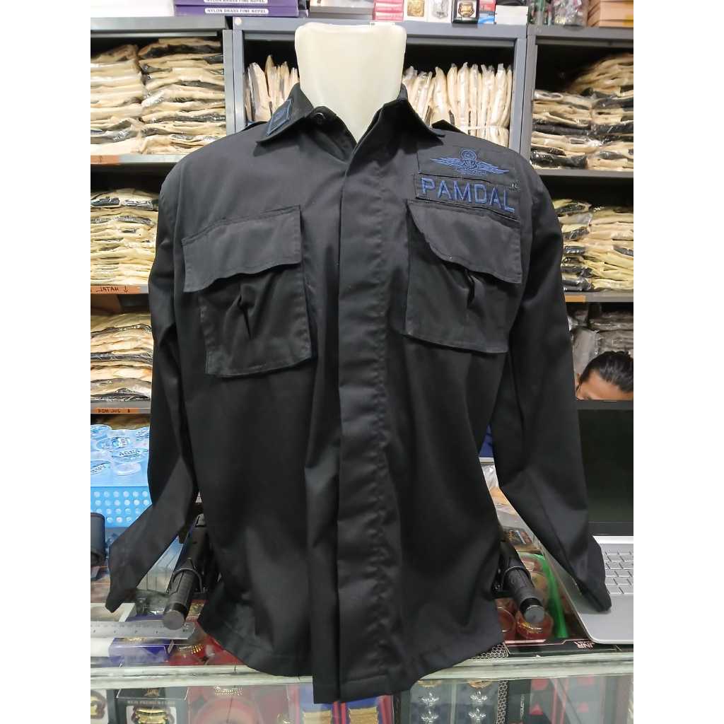 Seragam PDL SATPAM HITAM/SERAGAM SATPAM PAMDAL DAN ATRIBUT BORDIR