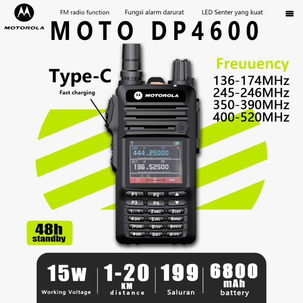 HT Radio Motorola official DP4600 Walkie Talkie Outdoor 199 Channels 20KM Jarak jauh frequency copy
