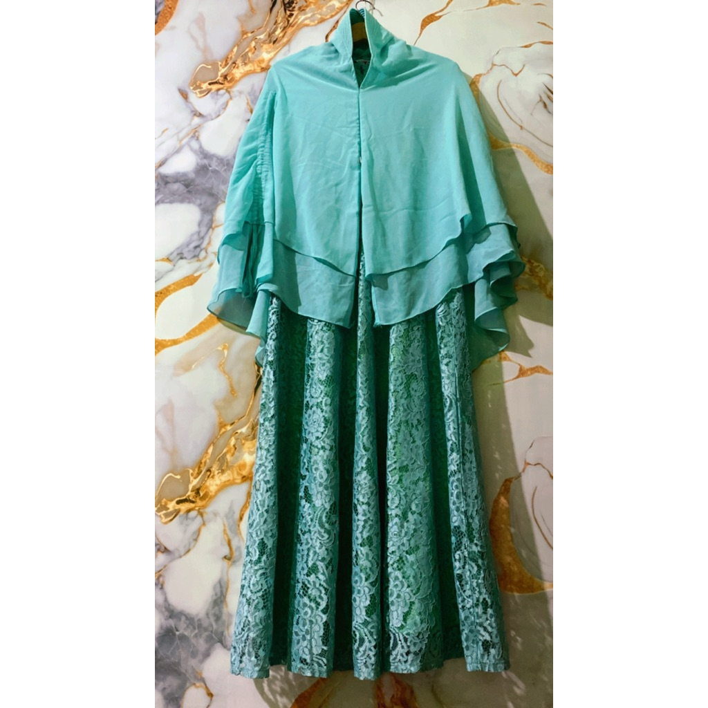 Gamis Set Syar’i Brukat Premium Warna Hijau Tosca Mewah