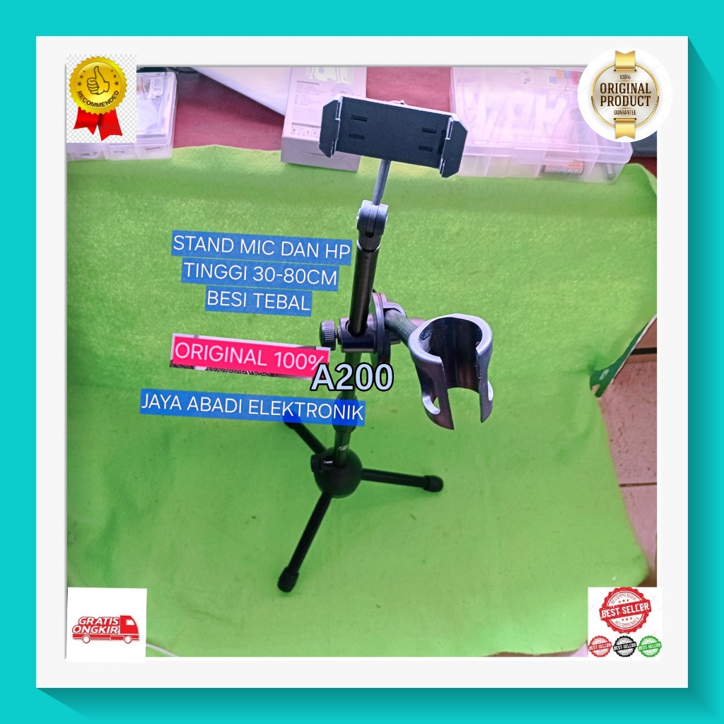 A200  ORIGINAL 100%  H75 STAND MIC PENDEK KAKI TIGA 46 - 81 CM HOLDER HP SHORT HANDPHONE MiX GADGET 
