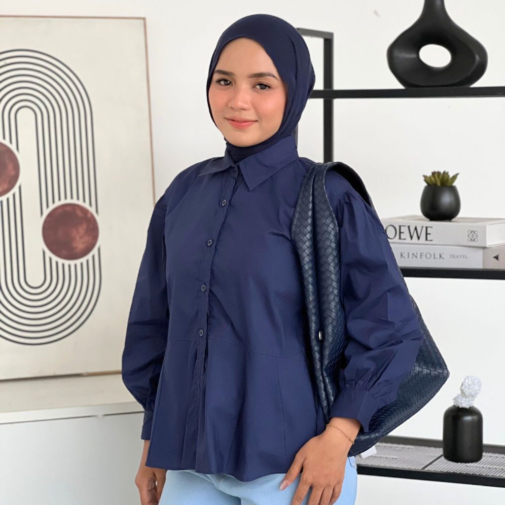 Fukutani - Rozé Fitted Shirt | Lengan Balon | Atasan Kemeja Blouse Katun Poplin | Fukutani