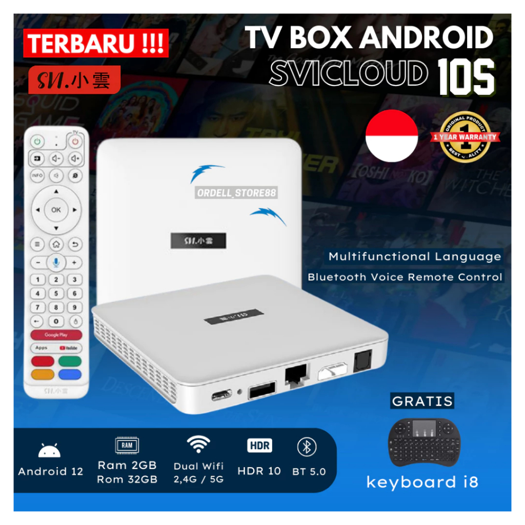 Tv Box Android SVICLOUD10S Indonesia 8K 2GB/32GB 9CORE WIFI 2.4/5GHZ Android 12
