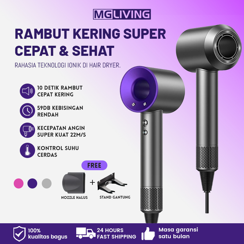 MG LIVING Pengering rambut, perawatan rambut plasma, pengeringan statis dan sonik, penggunaan rumah 