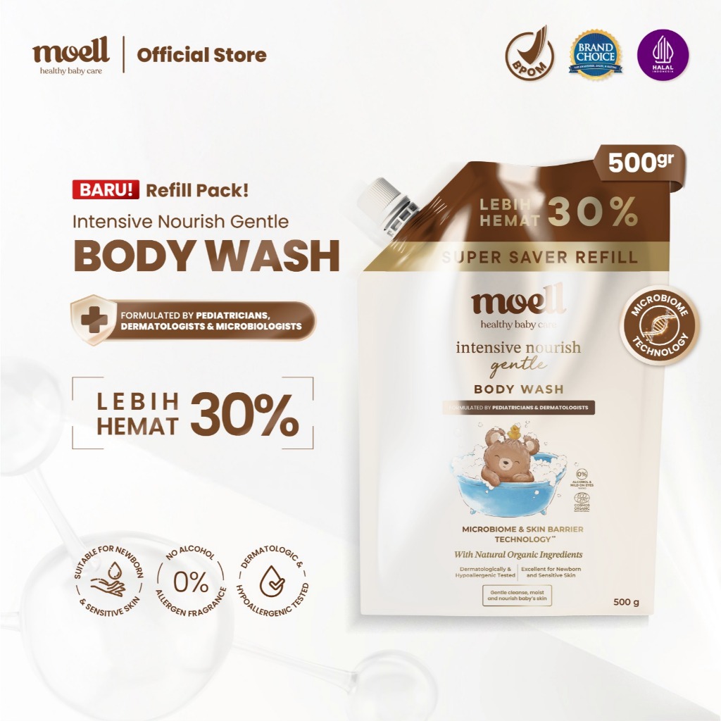Moell Gentle Sabun Mandi Bayi Anak Kemasan Refill 500gr - Kulit Kering dan Sensitif - Tanpa SLS & Al