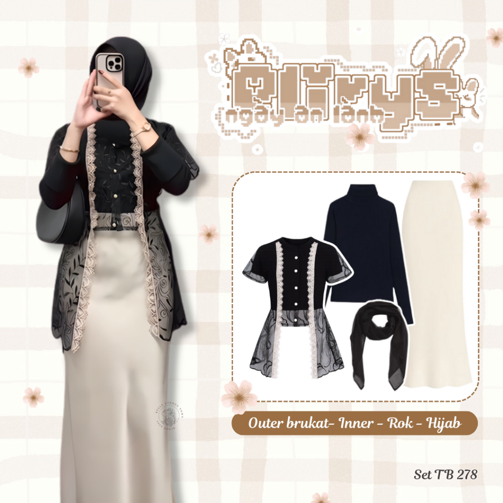 One Set Wanita Modern Kondangan/Bridesmaid 4IN1 (Zora Outer, Manset, Rok Duyung, Hijab) Setelan Eleg