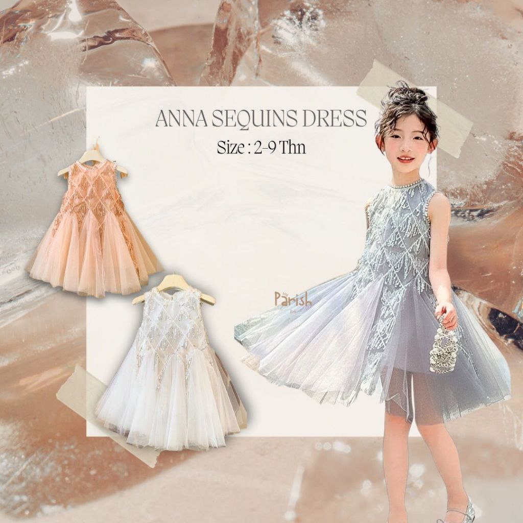 Anna Rose Gold White Party Dress/ Dress Anak Pesta
