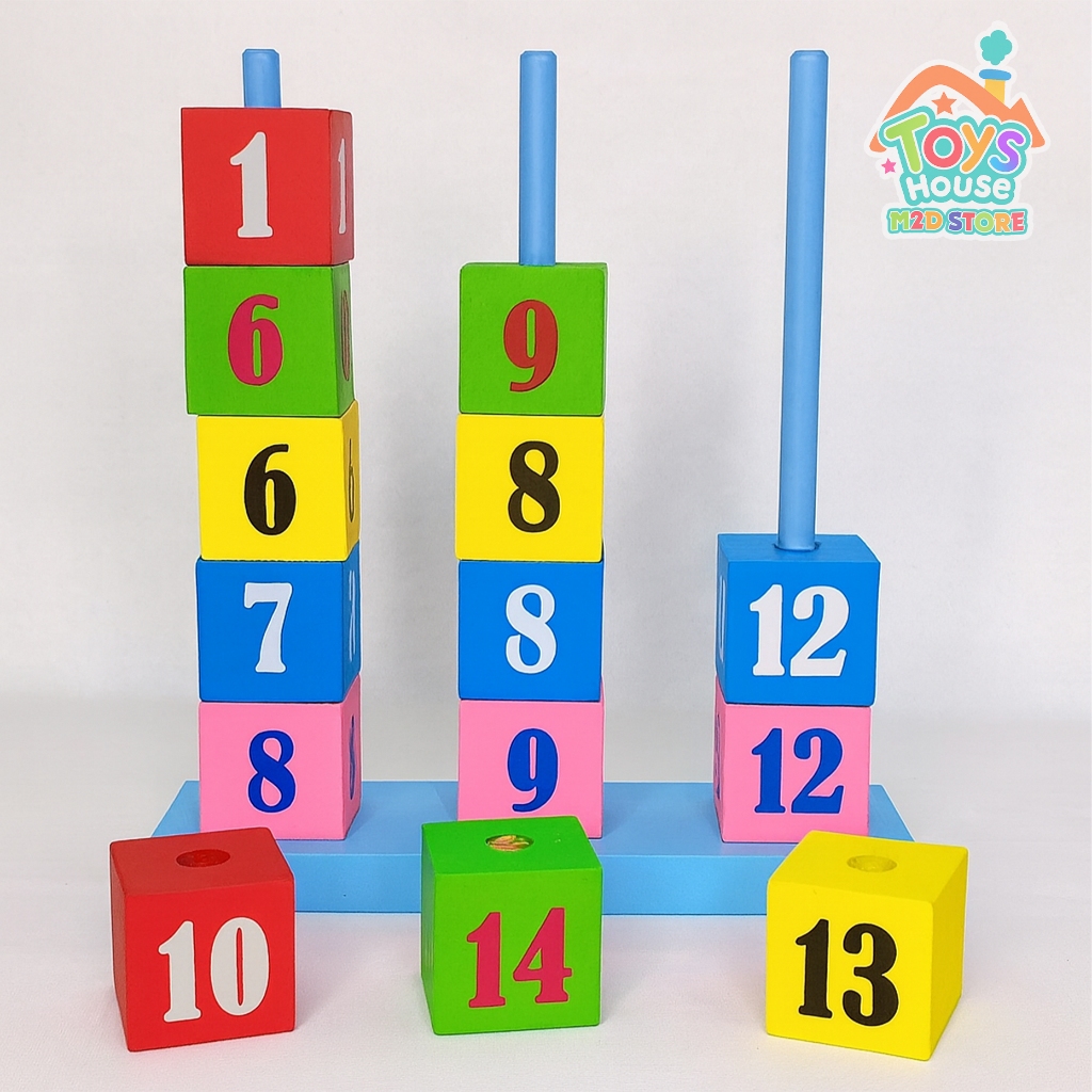 Balok Susun Angka Warna 1–15 Kayu Edukatif – Mainan Edukasi Berhitung Anak PAUD TK Montessori