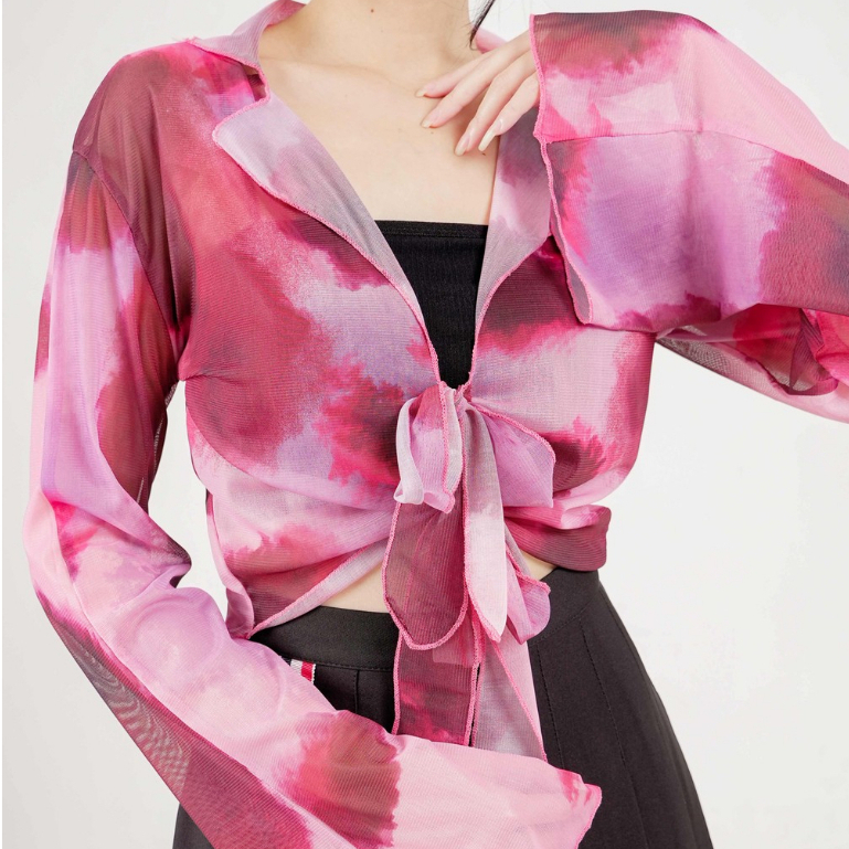 99kOUTLET Atasan Wanita Tie Dye Crop Top Lengan Panjang Flared 3167