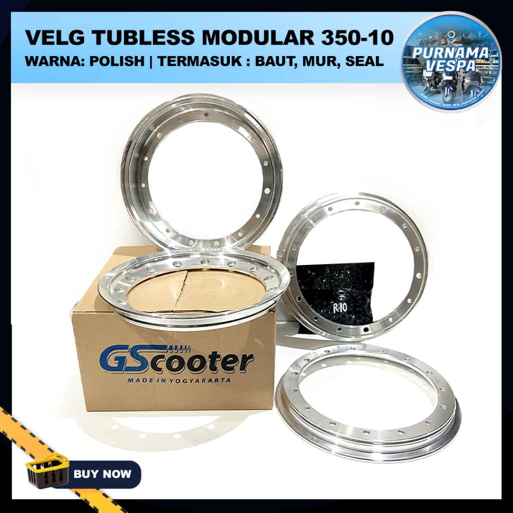 VELG TUBLESS MODULAR GSCOOTER VESPA R8 & R10 (Polish & Hitam)