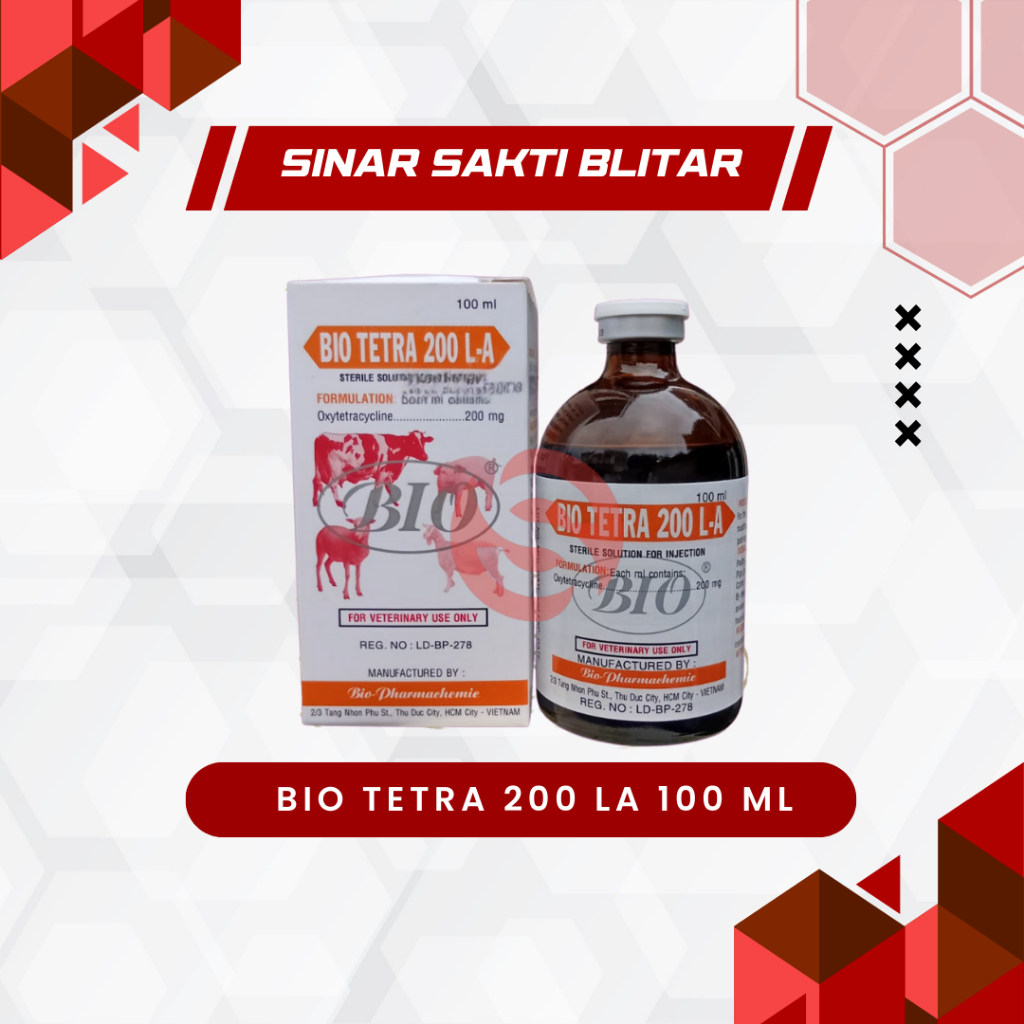 BIO TETRA 200 LA 100 ML - AB Untuk Hewan Ternak Sapi Kambing Domba Kuda Unggas