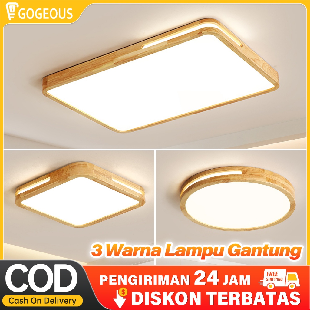 COD Lampu Plafon Minimalis Modern Lorong Dekorasi Bulat Persegi Tekstur Kayu Pvc 24/36/45 Watt 3 War