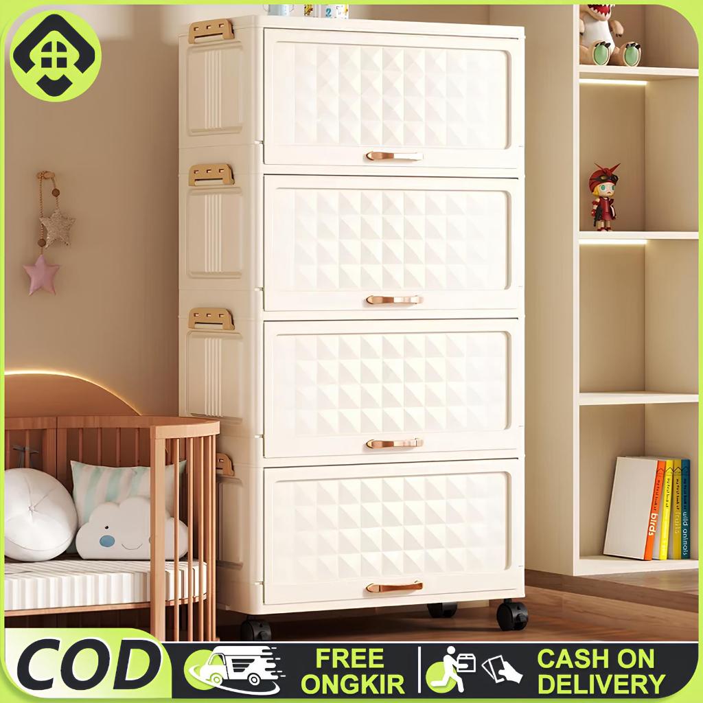 Rak Plastik Lipat 50cm Motif Diamond -Lemari Portable untuk Penyimpanan Rak Buku,Nakas Kamar (Putih)