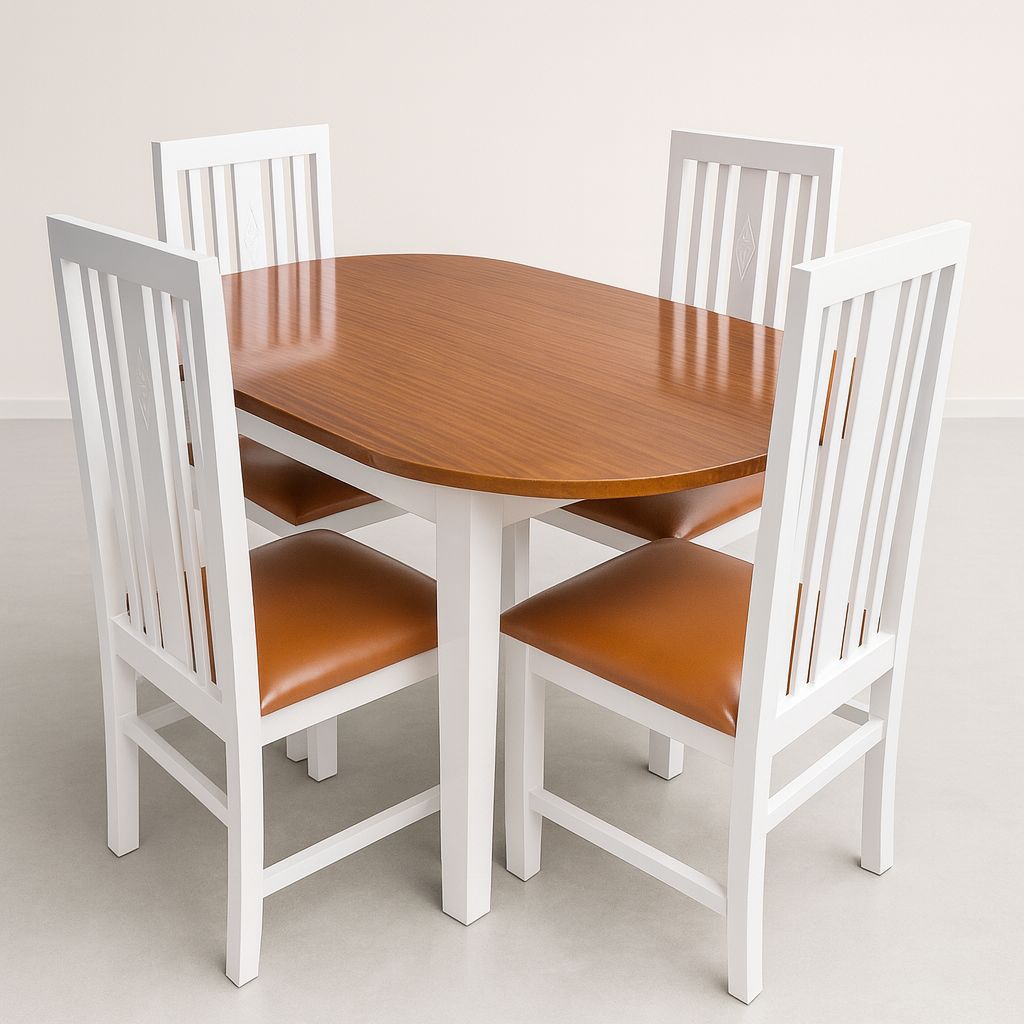 meja makan minimalis 4 kursi kayu oval cat duco