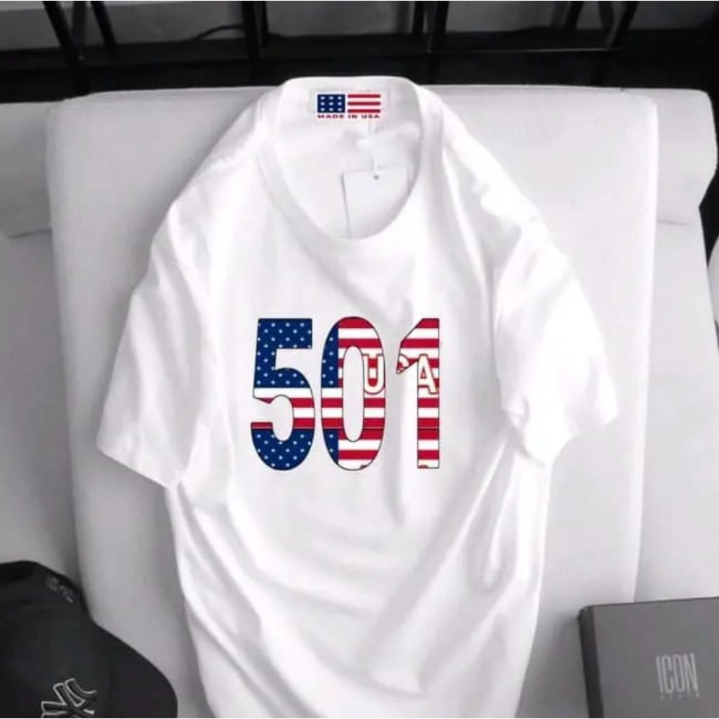 baju kaos distro pria 501 USA katun combed 24s terlaris size M-XXXL