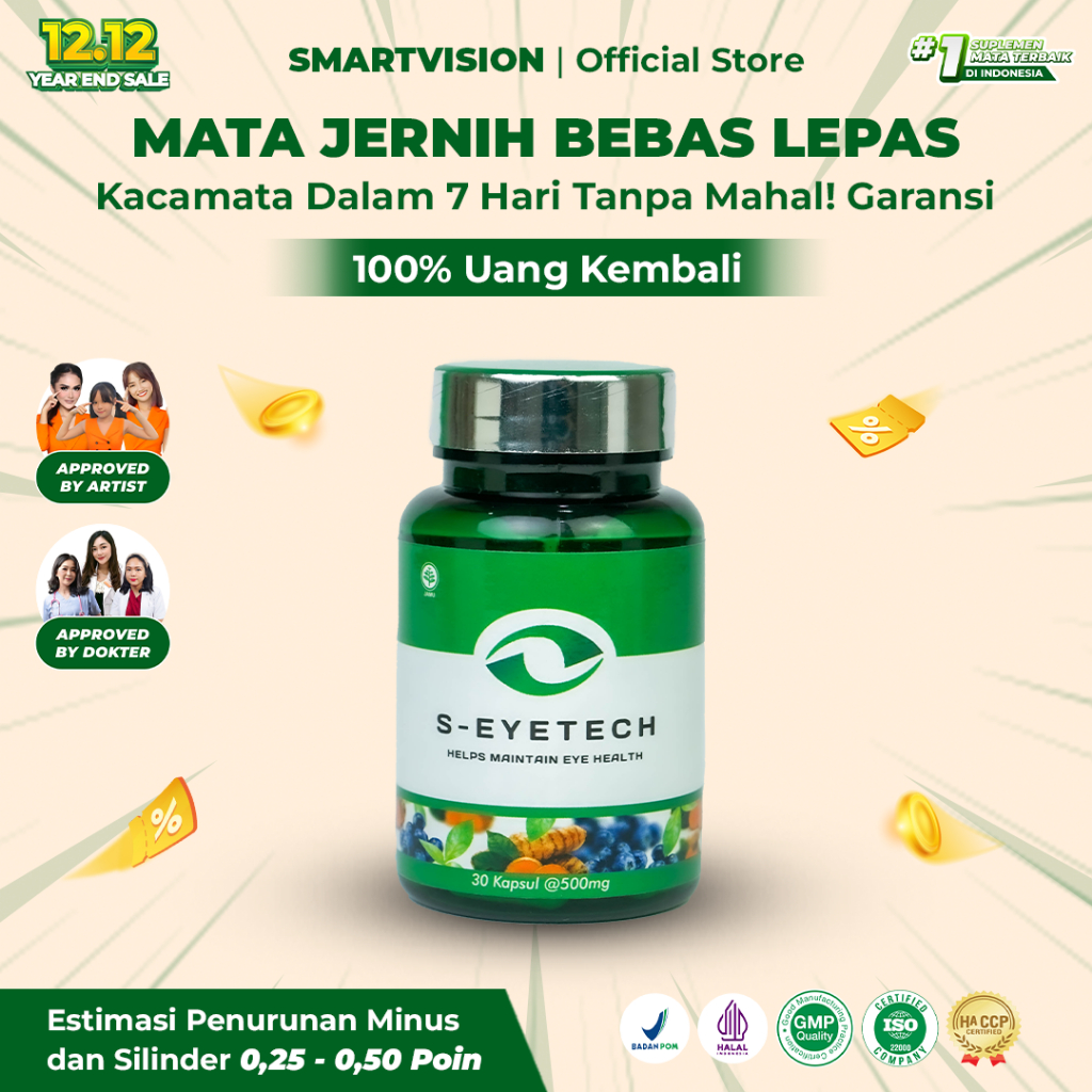 Smart Vision - 1 Botol S-Eyetech 30 Kapsul | Obat Mata Minus Turunkan Minus Silinder, Reduksi Mata L