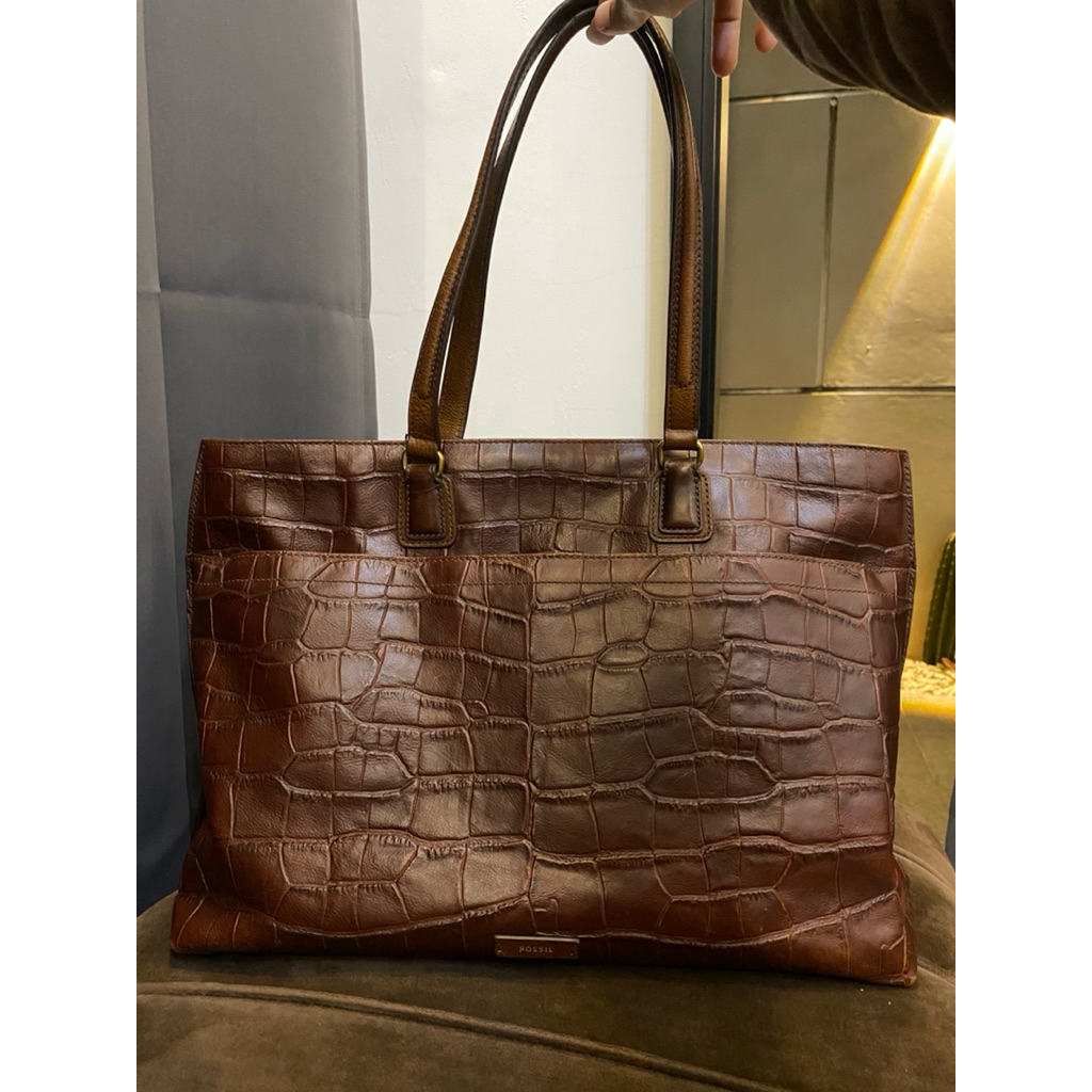 preloved f*ssil julia tote croco