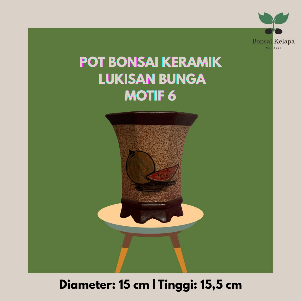 POT BONSAI KERAMIK LUKISAN BUNGA - MOTIF 6